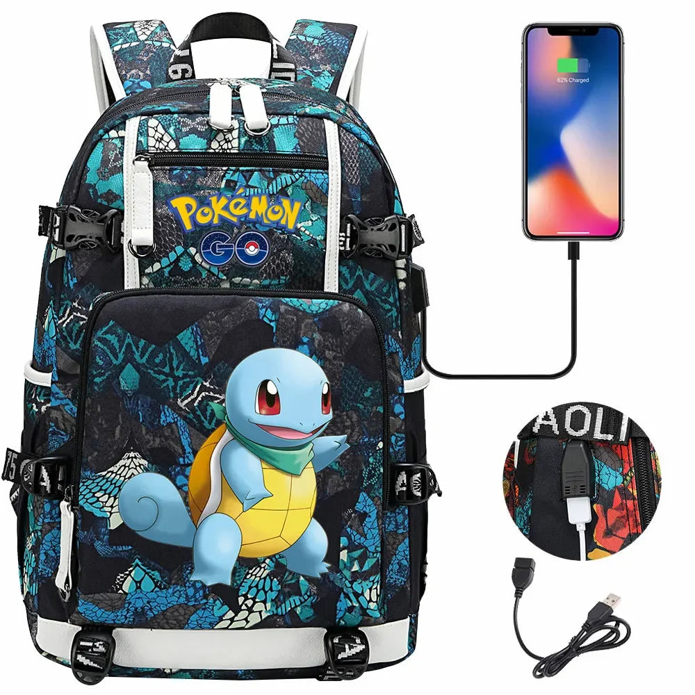 New Squirtle Charmander USB Teenagers Schoolbags Women Men Laptop Travel Backpack Girl Boys Kids School Book Bags