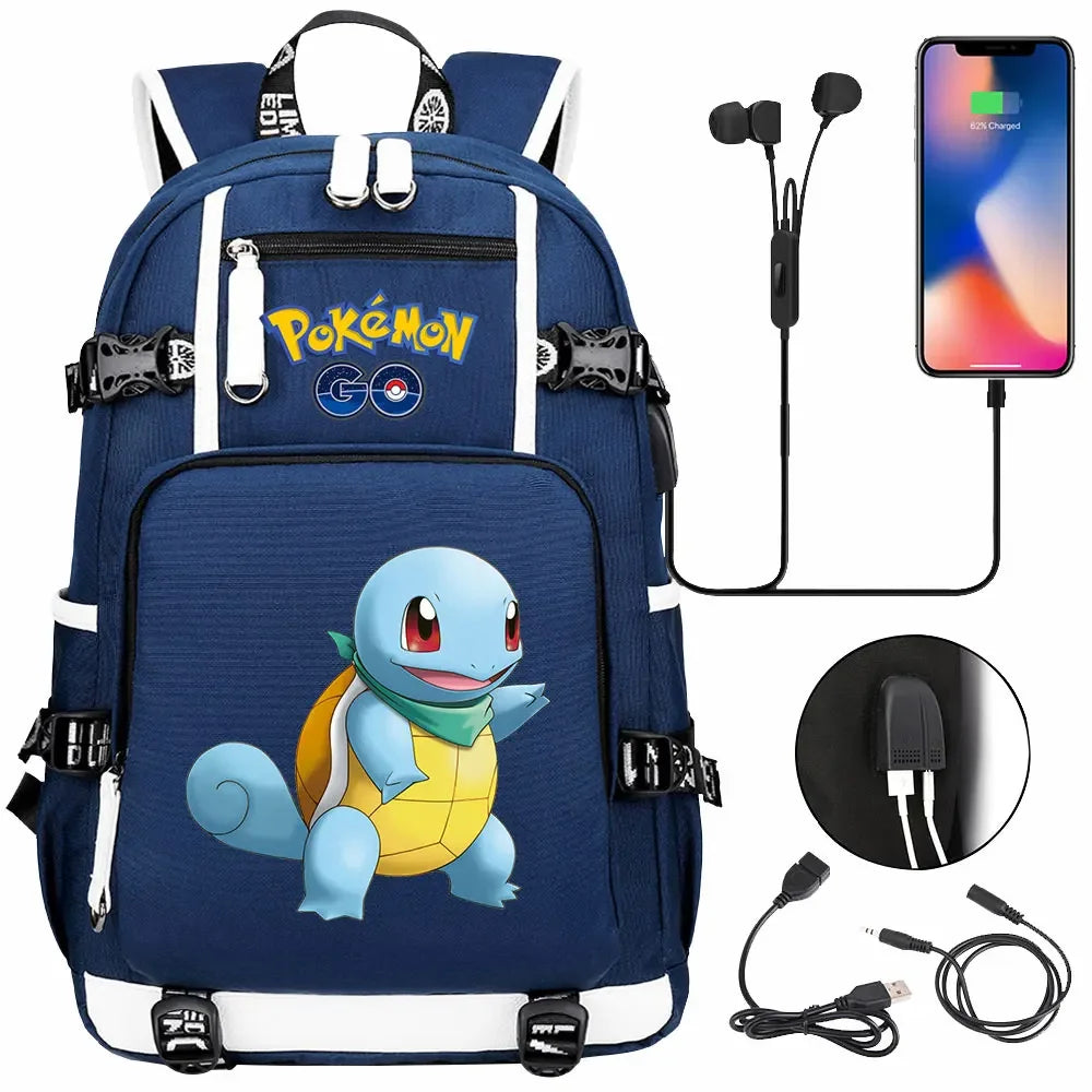 New Squirtle Charmander USB Teenagers Schoolbags Women Men Laptop Travel Backpack Girl Boys Kids School Book Bags