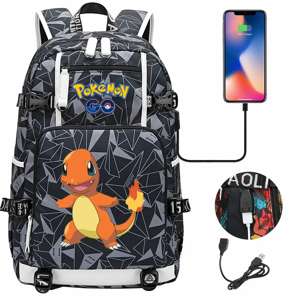 New Squirtle Charmander USB Teenagers Schoolbags Women Men Laptop Travel Backpack Girl Boys Kids School Book Bags