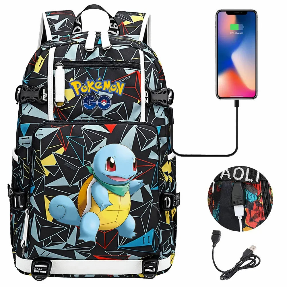 New Squirtle Charmander USB Teenagers Schoolbags Women Men Laptop Travel Backpack Girl Boys Kids School Book Bags