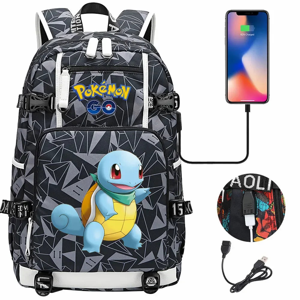 New Squirtle Charmander USB Teenagers Schoolbags Women Men Laptop Travel Backpack Girl Boys Kids School Book Bags
