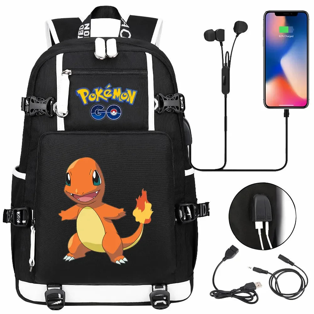 New Squirtle Charmander USB Teenagers Schoolbags Women Men Laptop Travel Backpack Girl Boys Kids School Book Bags
