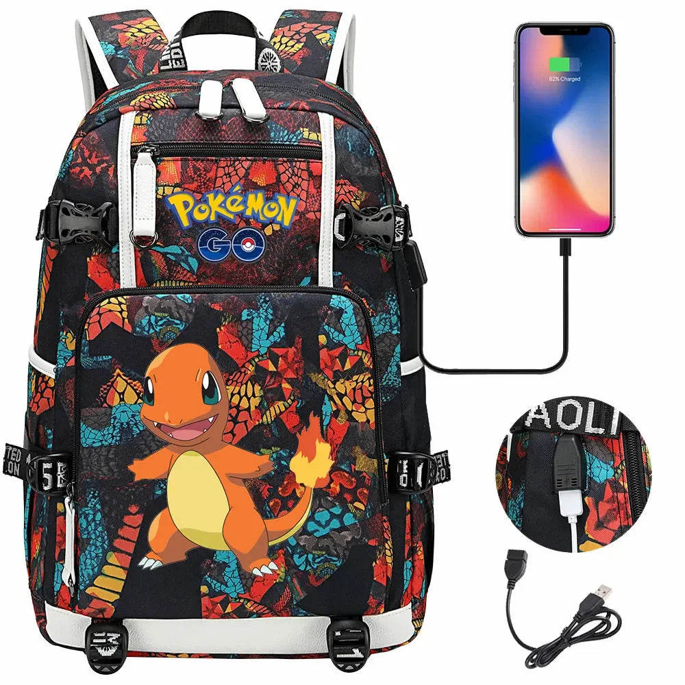 New Squirtle Charmander USB Teenagers Schoolbags Women Men Laptop Travel Backpack Girl Boys Kids School Book Bags