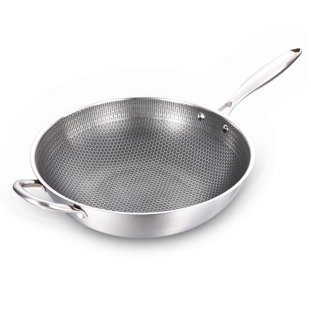 New Stainless Steel Wok Honeycomb Non-stick Pan Without Oil Smoke Frying Pan Wok, Gas and Induction Cooker Kitchen Tool