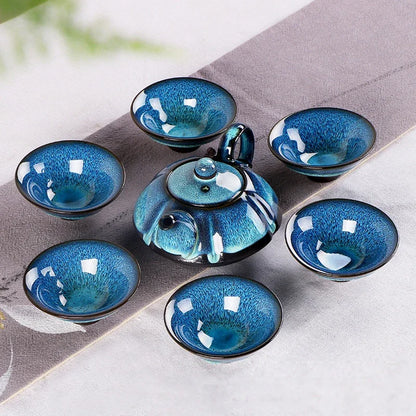 New Starry sky tea set Include 6 cups 1 tea pot,Jingdezhen temmoku glaze Porcelain Brand Exquisite Set  Kung Fu Tea Cup