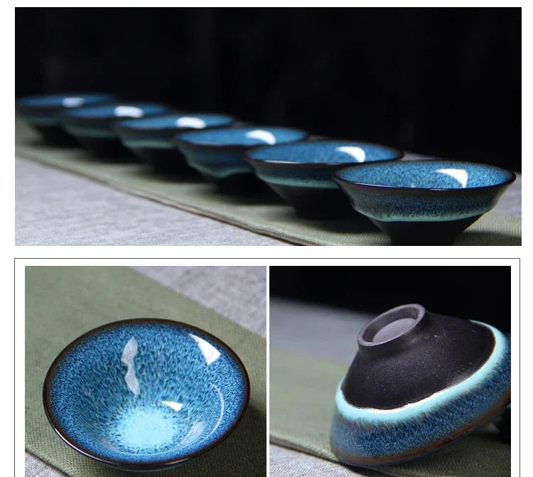 New Starry sky tea set Include 6 cups 1 tea pot,Jingdezhen temmoku glaze Porcelain Brand Exquisite Set  Kung Fu Tea Cup
