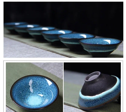 New Starry sky tea set Include 6 cups 1 tea pot,Jingdezhen temmoku glaze Porcelain Brand Exquisite Set  Kung Fu Tea Cup