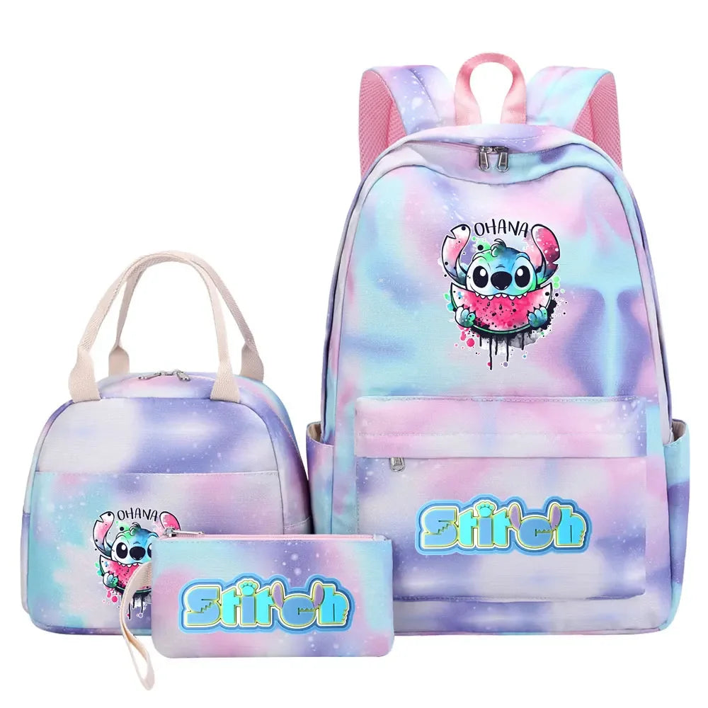 New Stitch Girls Kids Pen Lunch Bags Bookbags 3 Pcs Women Teenagers Schoolbags Travel Laptop Rainbow Backpack