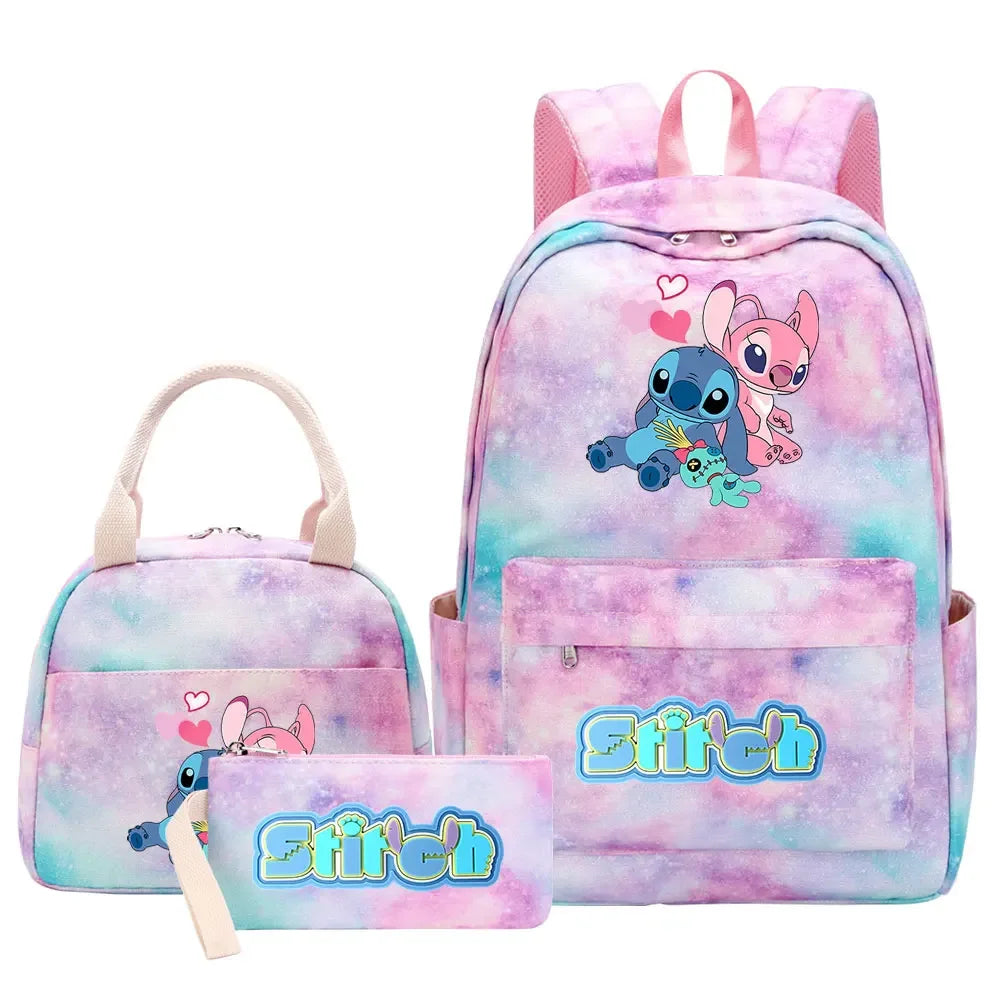 New Stitch Girls Kids Pen Lunch Bags Bookbags 3 Pcs Women Teenagers Schoolbags Travel Laptop Rainbow Backpack