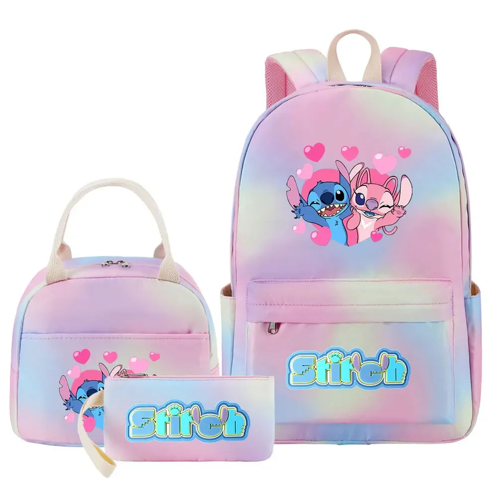 New Stitch Girls Kids Pen Lunch Bags Bookbags 3 Pcs Women Teenagers Schoolbags Travel Laptop Rainbow Backpack