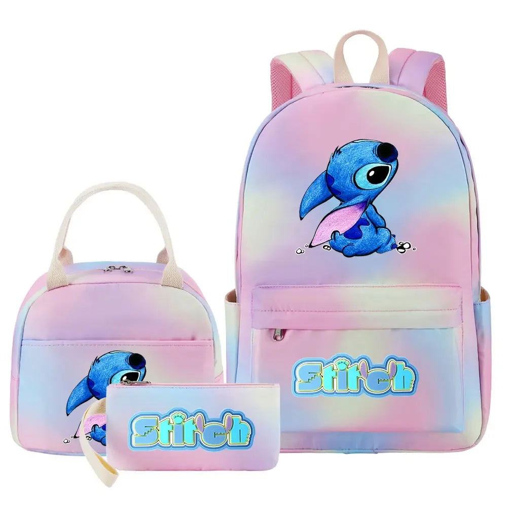 New Stitch Girls Kids Pen Lunch Bags Bookbags 3 Pcs Women Teenagers Schoolbags Travel Laptop Rainbow Backpack