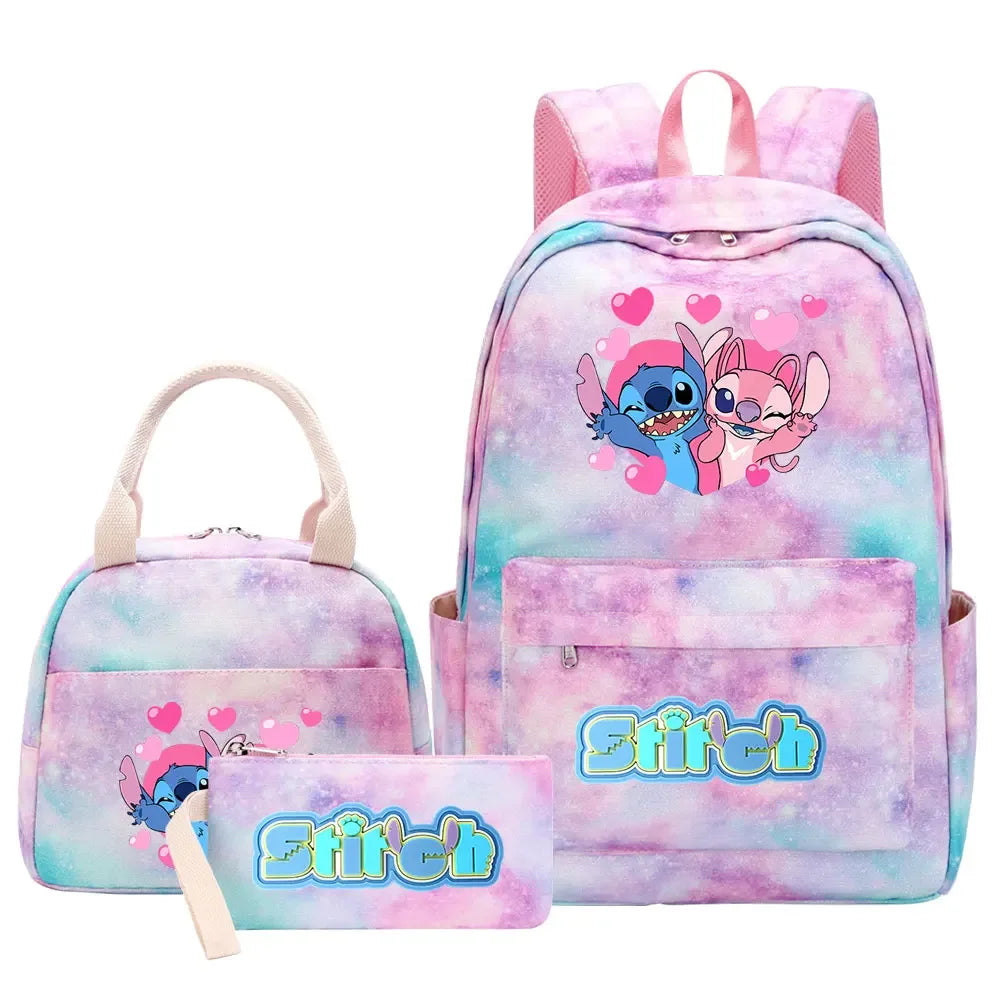 New Stitch Girls Kids Pen Lunch Bags Bookbags 3 Pcs Women Teenagers Schoolbags Travel Laptop Rainbow Backpack
