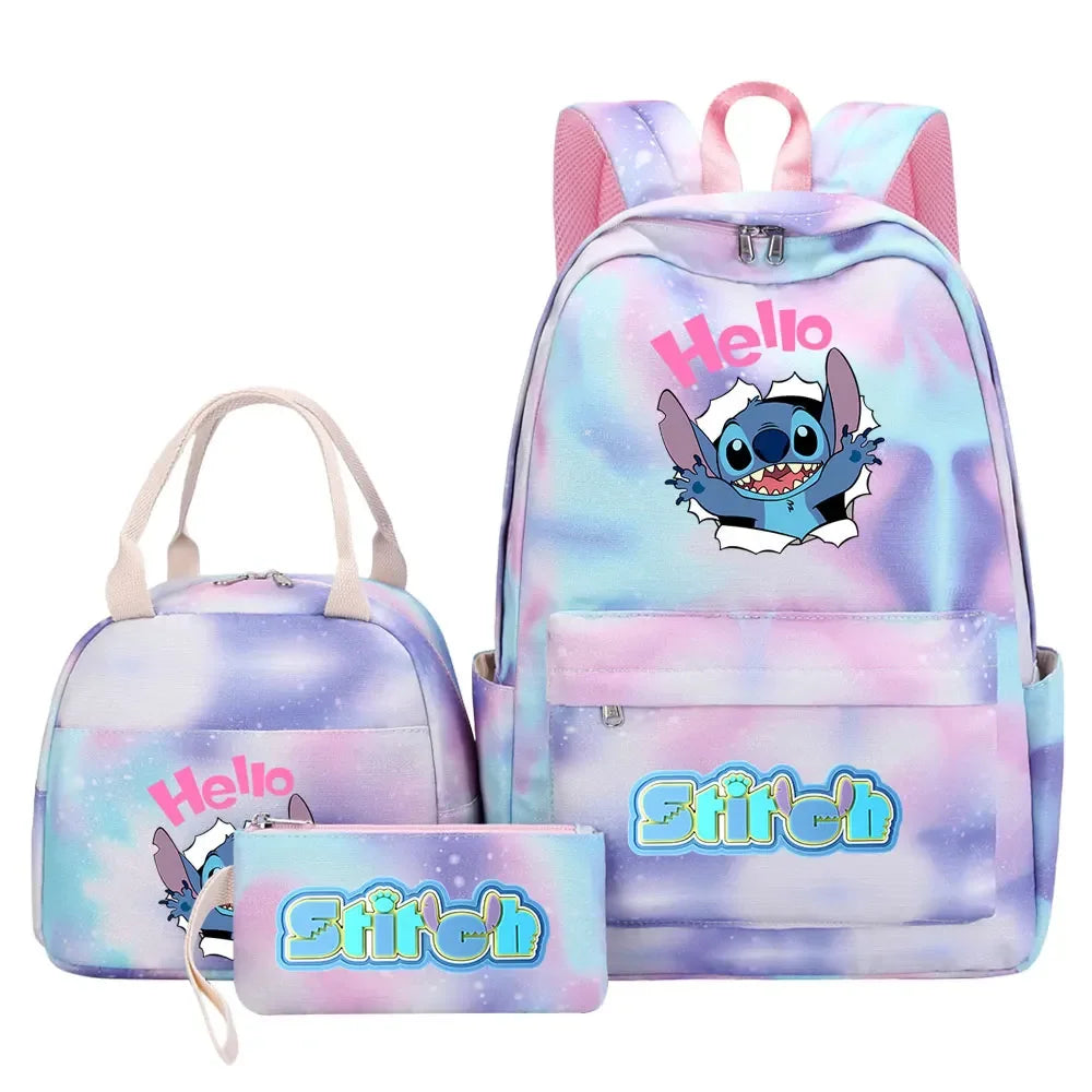 New Stitch Girls Kids Pen Lunch Bags Bookbags 3 Pcs Women Teenagers Schoolbags Travel Laptop Rainbow Backpack