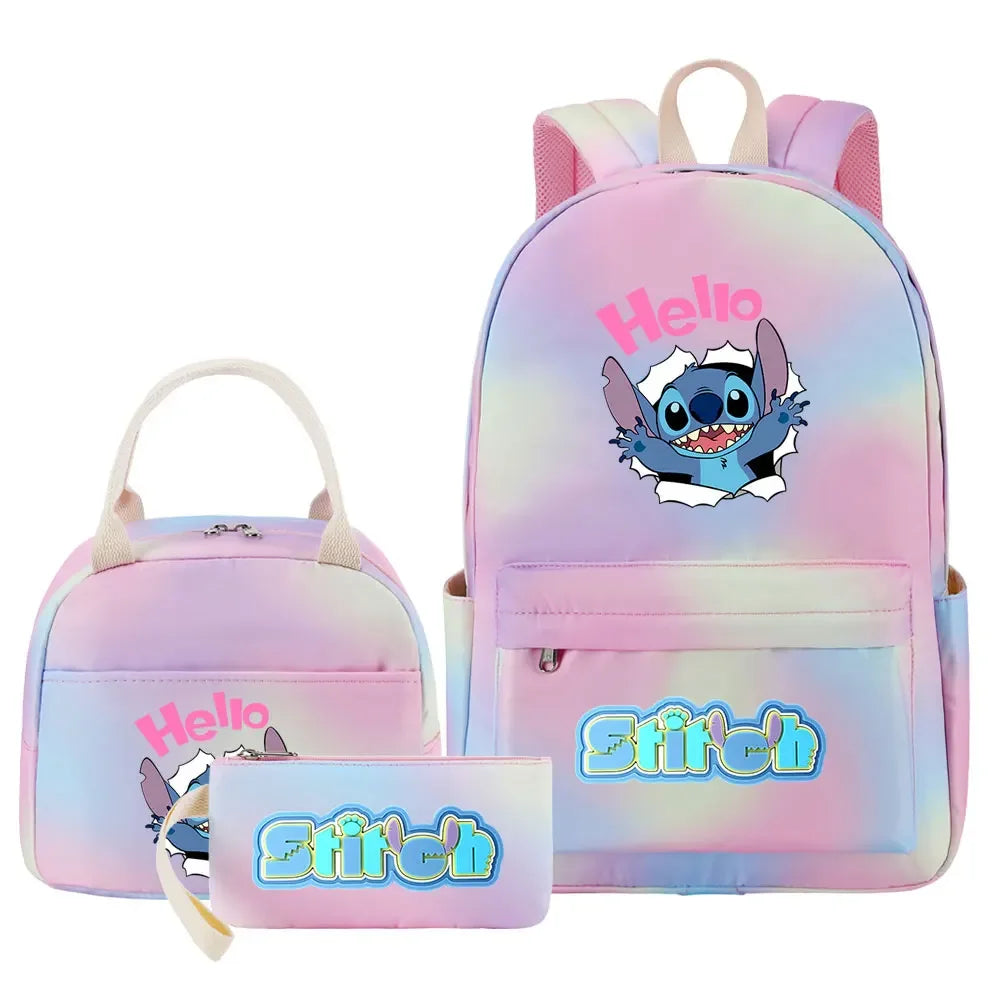 New Stitch Girls Kids Pen Lunch Bags Bookbags 3 Pcs Women Teenagers Schoolbags Travel Laptop Rainbow Backpack