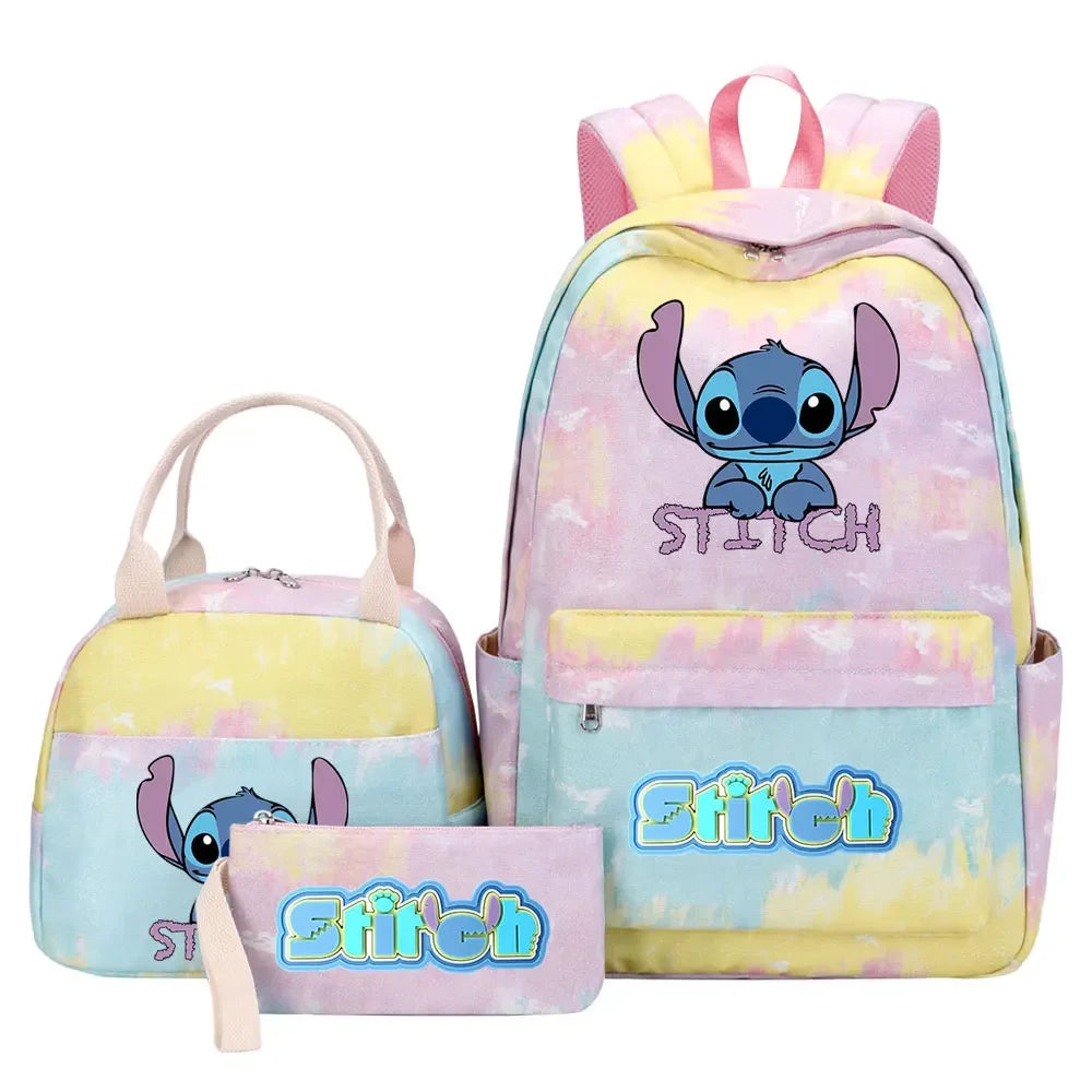 New Stitch Girls Kids Pen Lunch Bags Bookbags 3 Pcs Women Teenagers Schoolbags Travel Laptop Rainbow Backpack