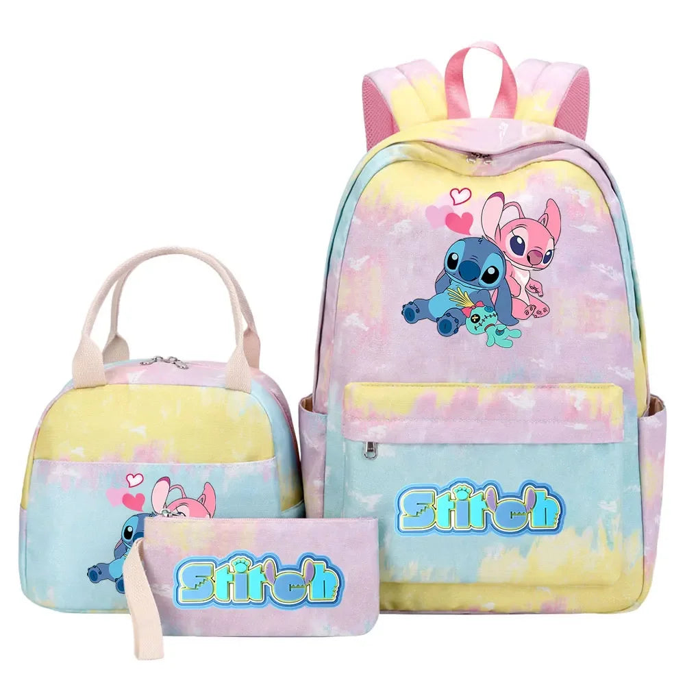 New Stitch Girls Kids Pen Lunch Bags Bookbags 3 Pcs Women Teenagers Schoolbags Travel Laptop Rainbow Backpack