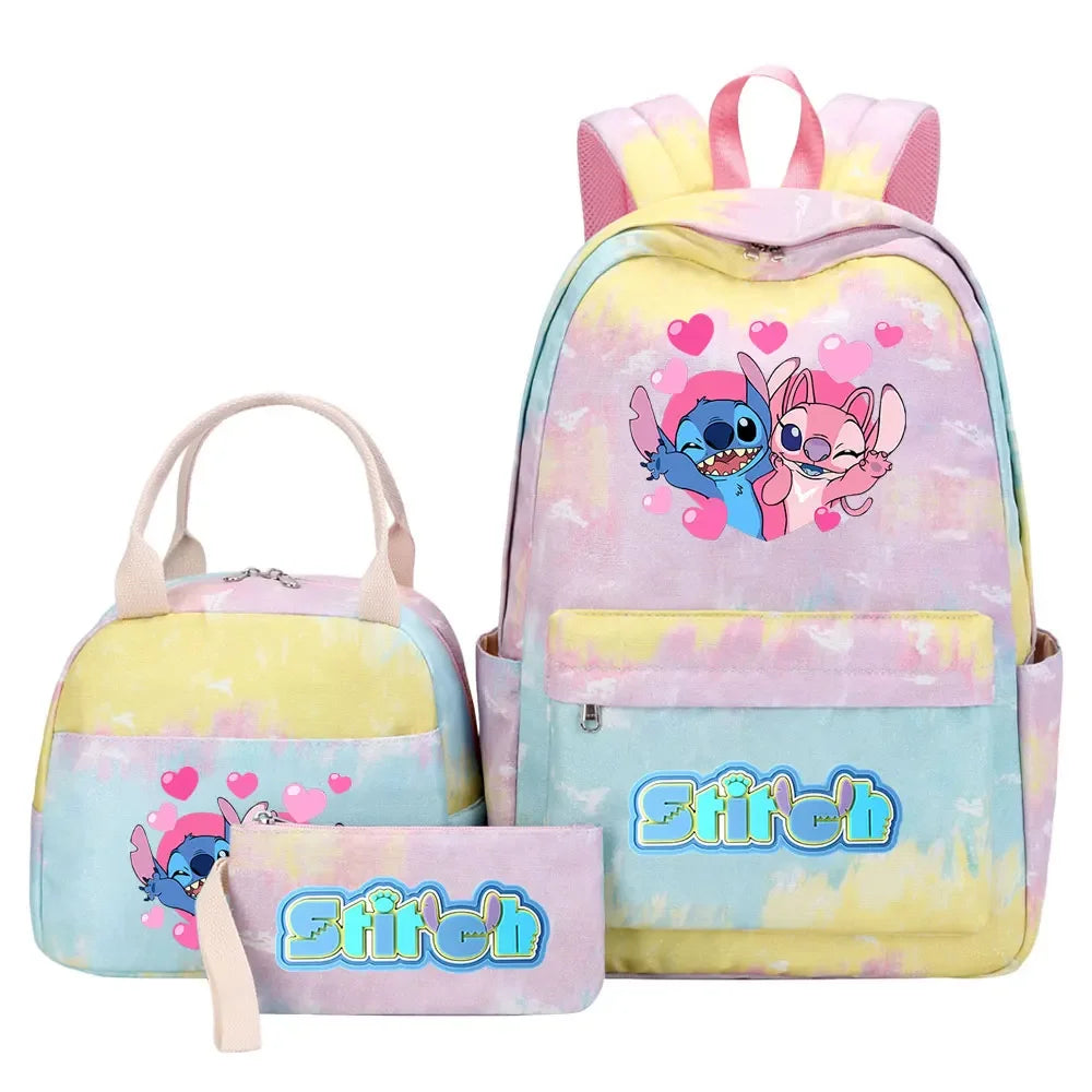 New Stitch Girls Kids Pen Lunch Bags Bookbags 3 Pcs Women Teenagers Schoolbags Travel Laptop Rainbow Backpack