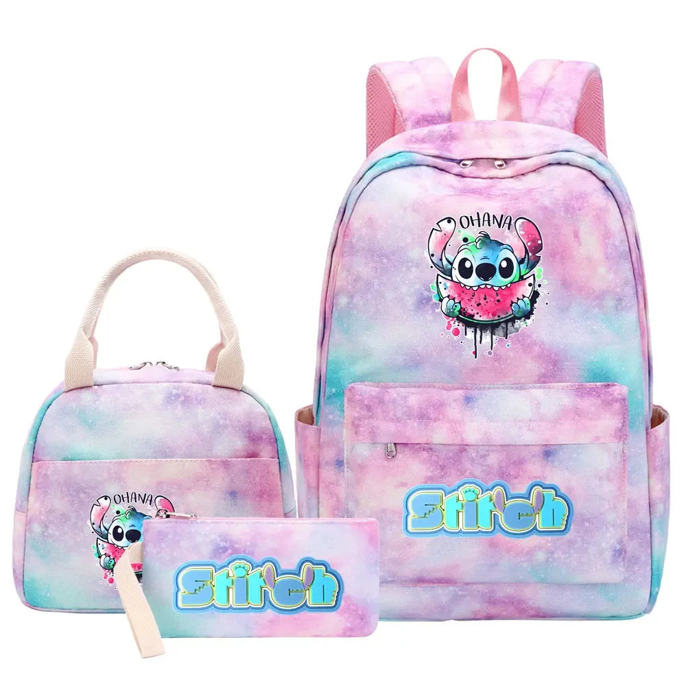New Stitch Girls Kids Pen Lunch Bags Bookbags 3 Pcs Women Teenagers Schoolbags Travel Laptop Rainbow Backpack