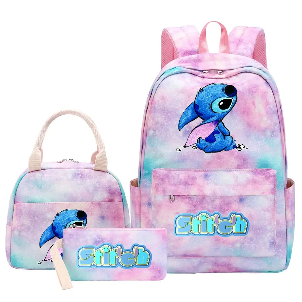 New Stitch Girls Kids Pen Lunch Bags Bookbags 3 Pcs Women Teenagers Schoolbags Travel Laptop Rainbow Backpack