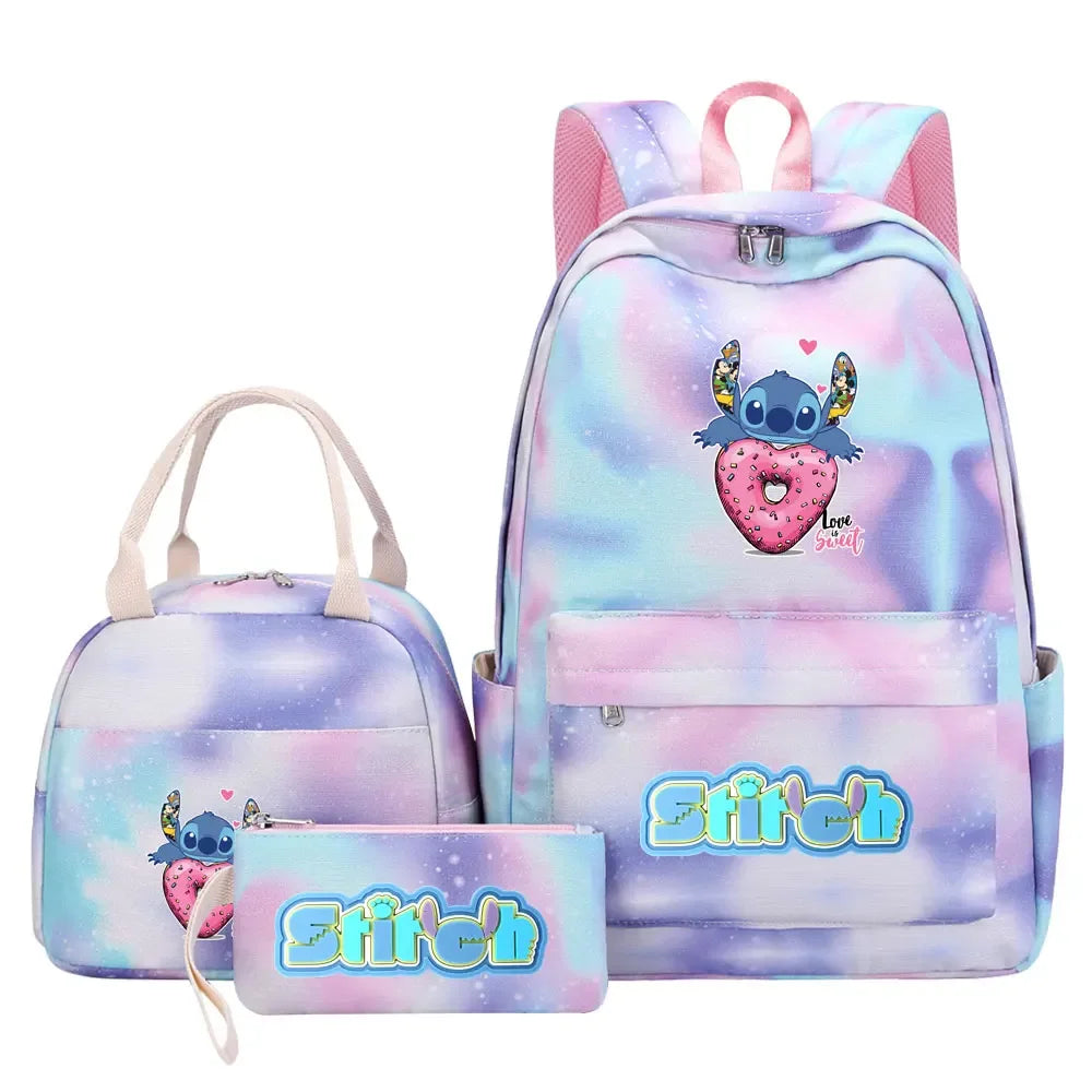 New Stitch Girls Kids Pen Lunch Bags Bookbags 3 Pcs Women Teenagers Schoolbags Travel Laptop Rainbow Backpack