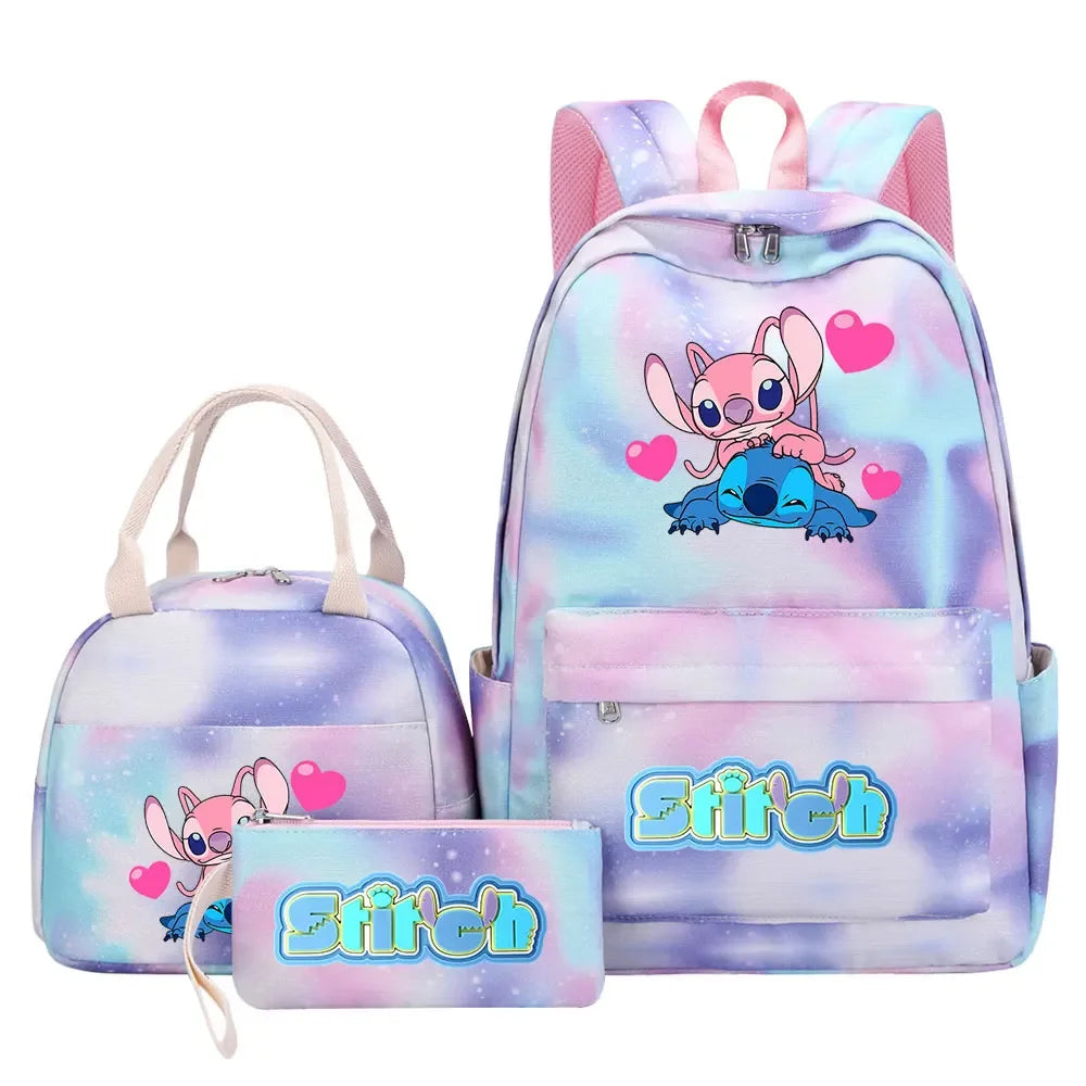 New Stitch Girls Kids Pen Lunch Bags Bookbags 3 Pcs Women Teenagers Schoolbags Travel Laptop Rainbow Backpack