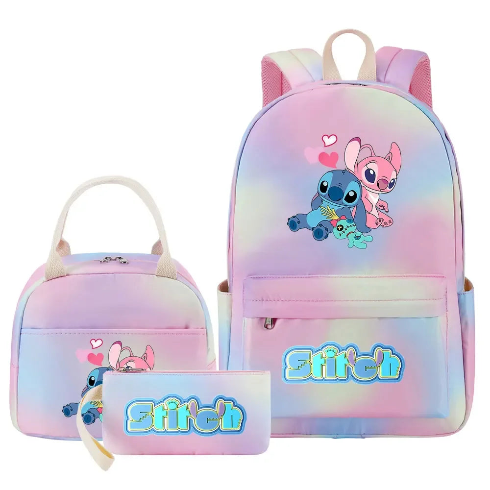 New Stitch Girls Kids Pen Lunch Bags Bookbags 3 Pcs Women Teenagers Schoolbags Travel Laptop Rainbow Backpack