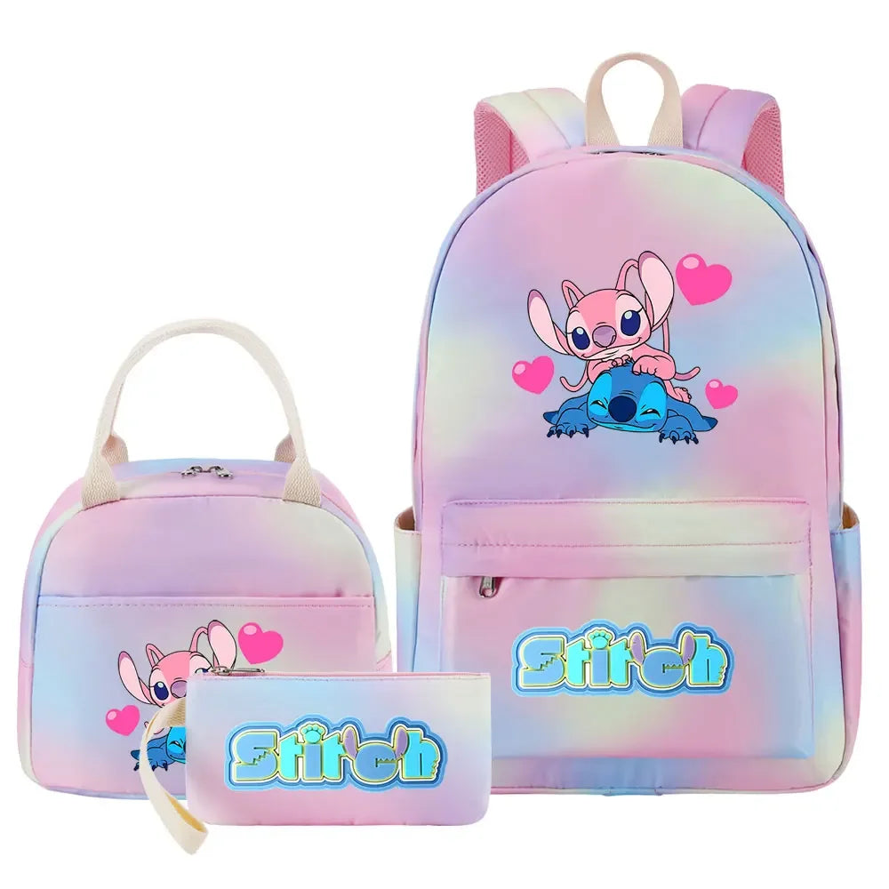 New Stitch Girls Kids Pen Lunch Bags Bookbags 3 Pcs Women Teenagers Schoolbags Travel Laptop Rainbow Backpack
