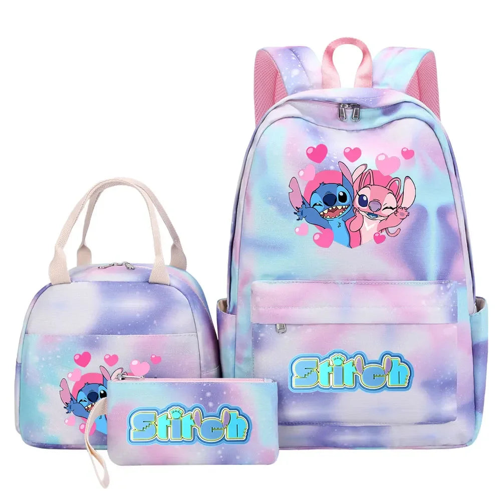 New Stitch Girls Kids Pen Lunch Bags Bookbags 3 Pcs Women Teenagers Schoolbags Travel Laptop Rainbow Backpack