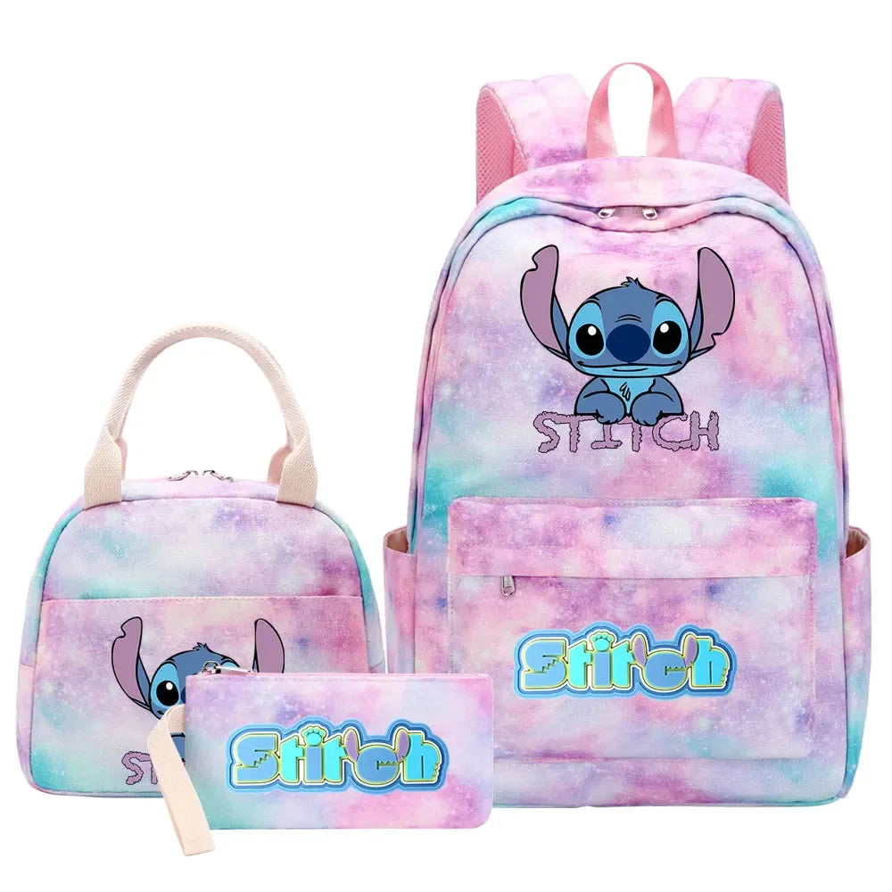 New Stitch Girls Kids Pen Lunch Bags Bookbags 3 Pcs Women Teenagers Schoolbags Travel Laptop Rainbow Backpack