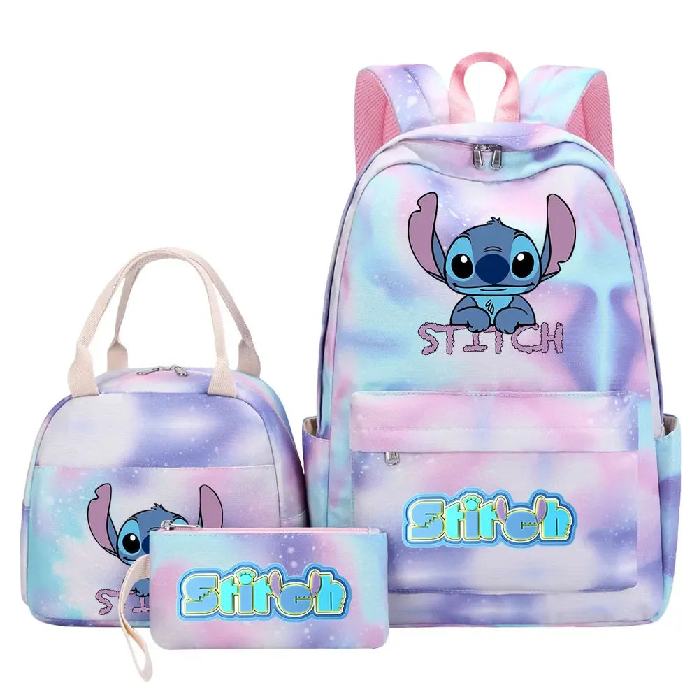 New Stitch Girls Kids Pen Lunch Bags Bookbags 3 Pcs Women Teenagers Schoolbags Travel Laptop Rainbow Backpack