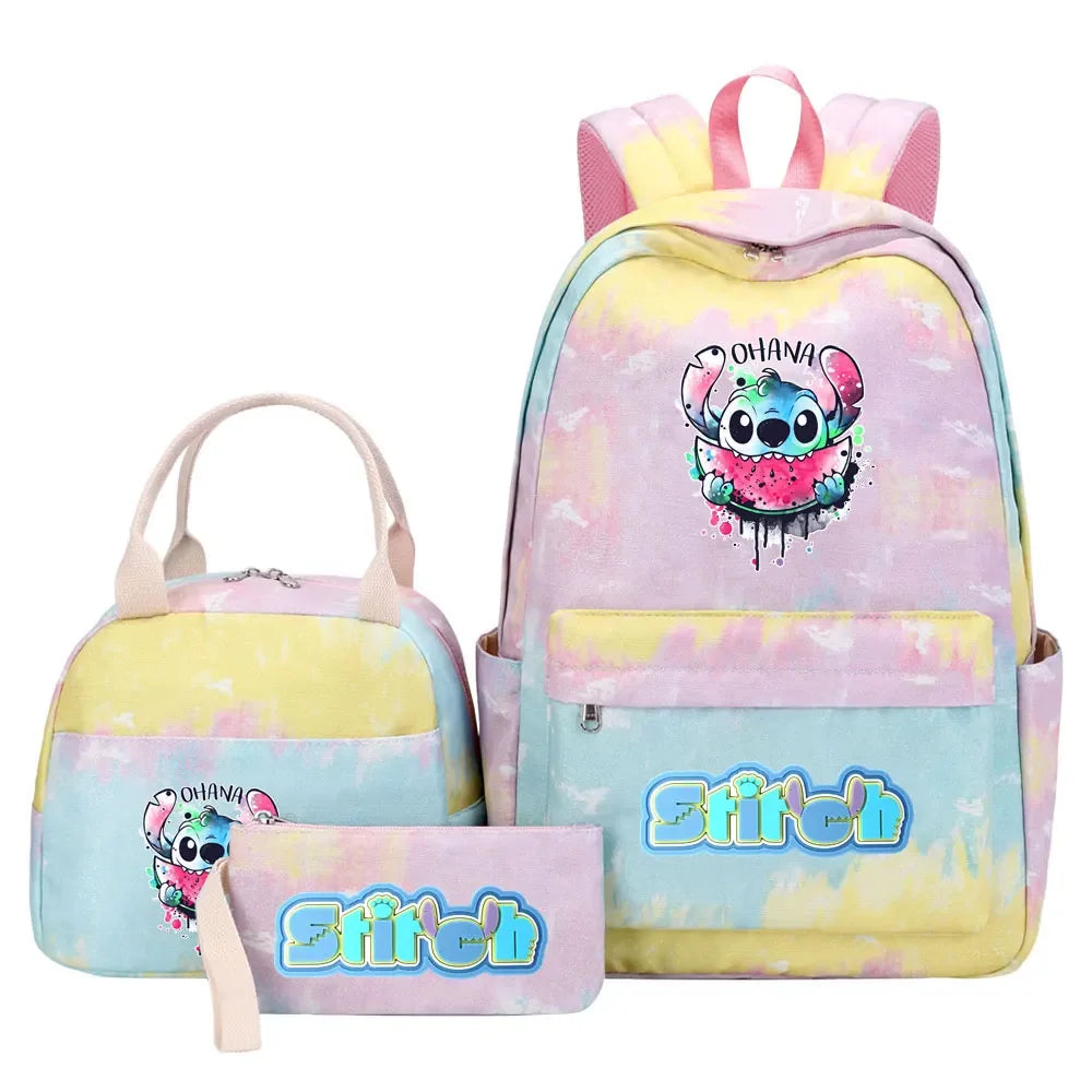 New Stitch Girls Kids Pen Lunch Bags Bookbags 3 Pcs Women Teenagers Schoolbags Travel Laptop Rainbow Backpack