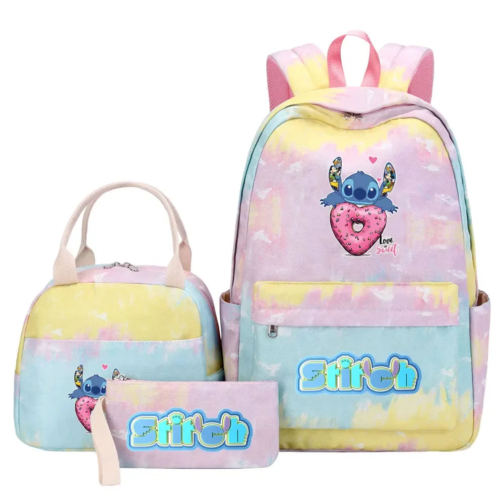 New Stitch Girls Kids Pen Lunch Bags Bookbags 3 Pcs Women Teenagers Schoolbags Travel Laptop Rainbow Backpack