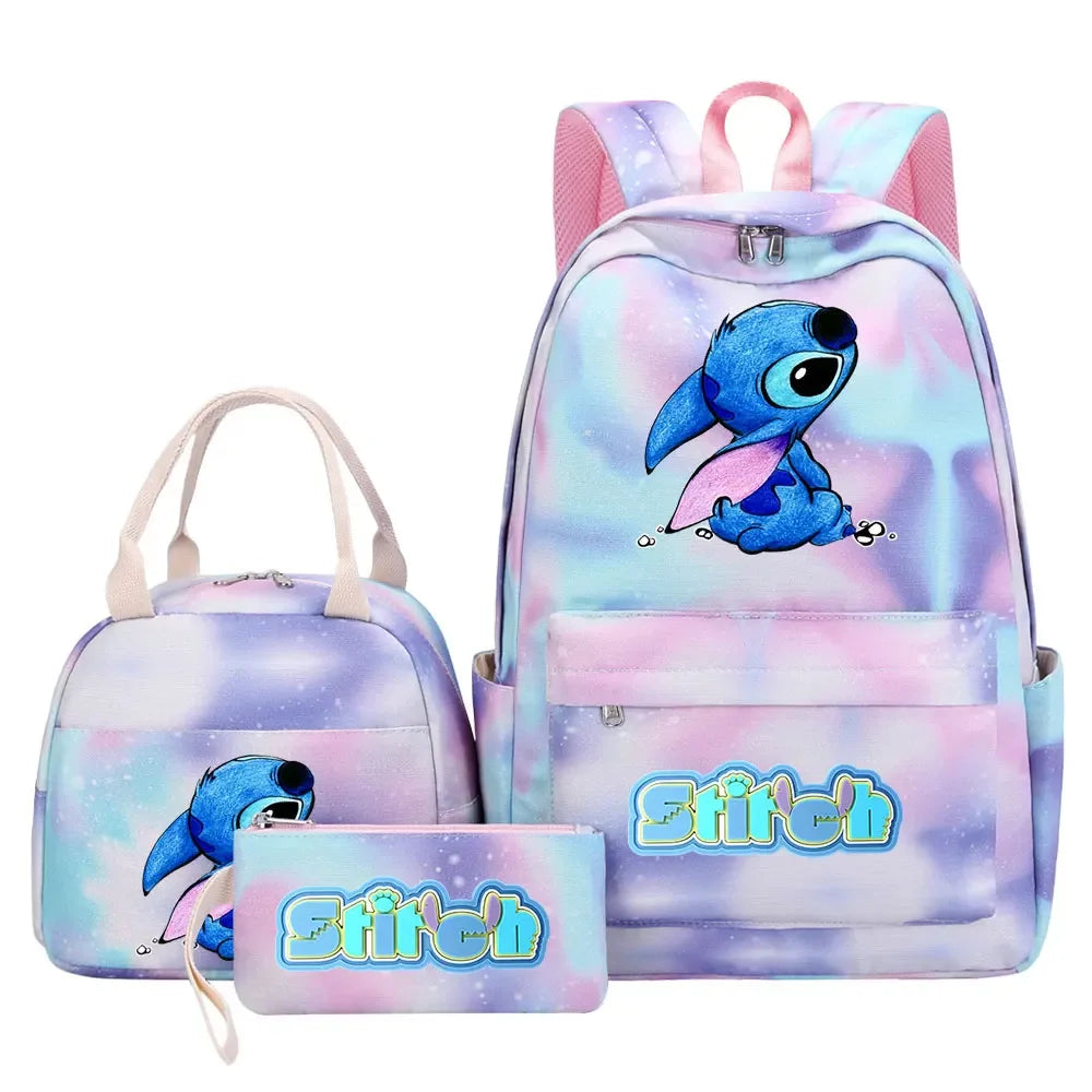 New Stitch Girls Kids Pen Lunch Bags Bookbags 3 Pcs Women Teenagers Schoolbags Travel Laptop Rainbow Backpack