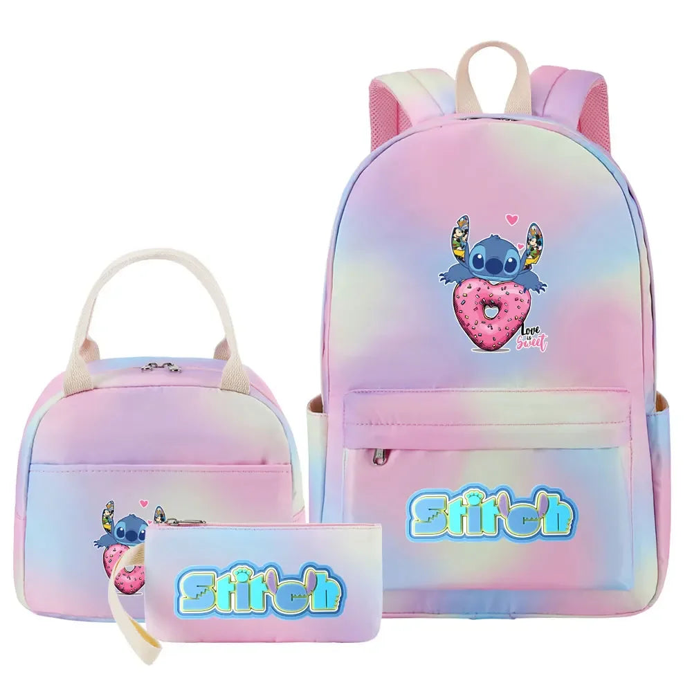 New Stitch Girls Kids Pen Lunch Bags Bookbags 3 Pcs Women Teenagers Schoolbags Travel Laptop Rainbow Backpack