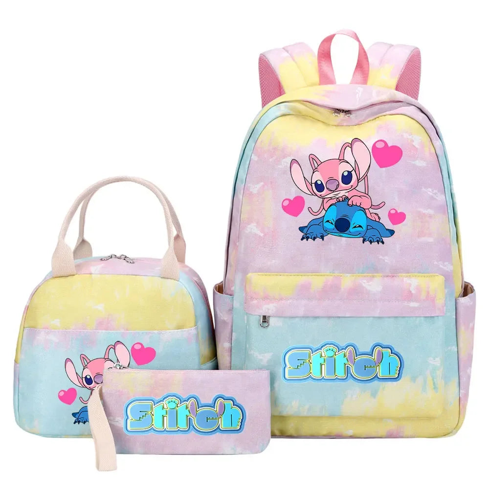 New Stitch Girls Kids Pen Lunch Bags Bookbags 3 Pcs Women Teenagers Schoolbags Travel Laptop Rainbow Backpack
