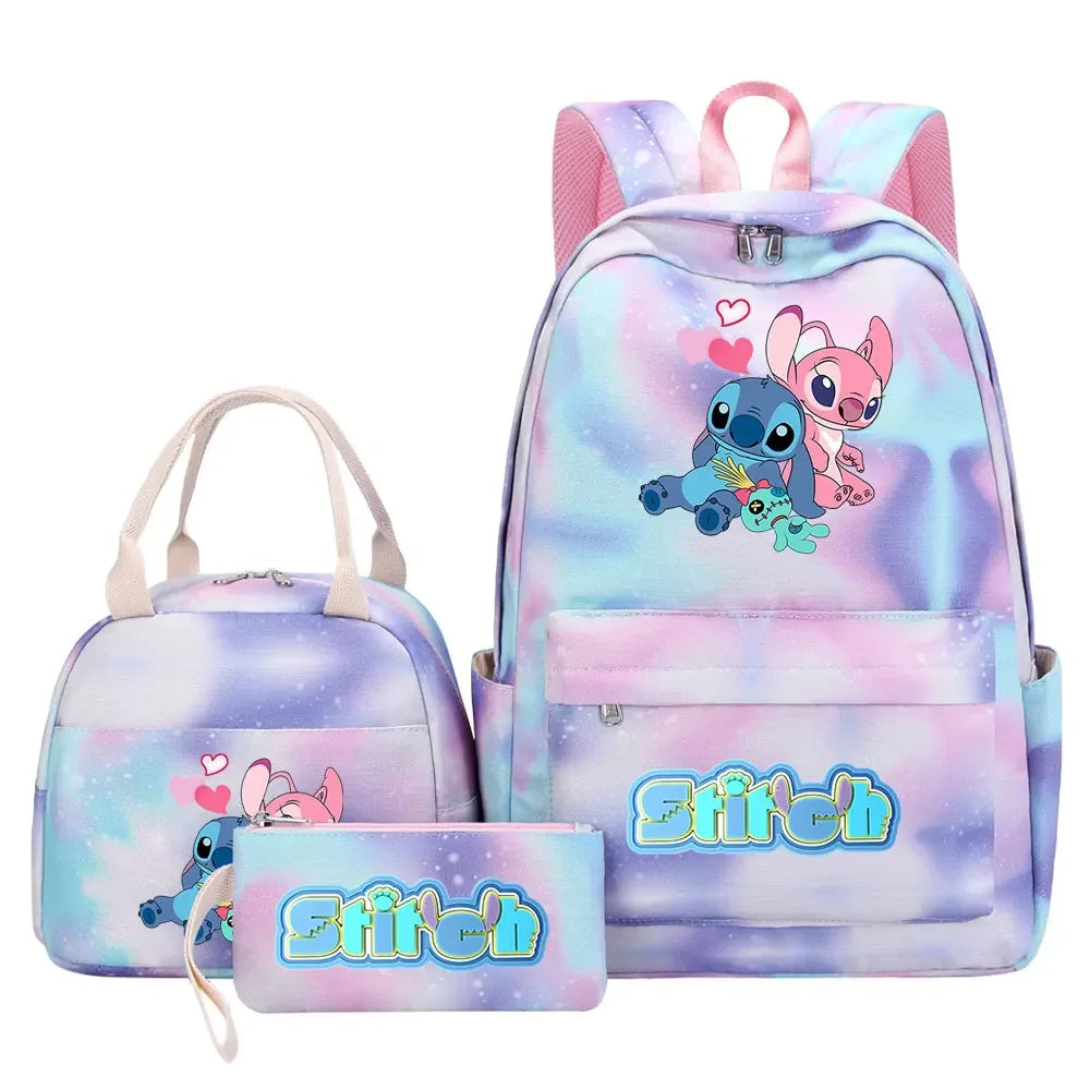 New Stitch Girls Kids Pen Lunch Bags Bookbags 3 Pcs Women Teenagers Schoolbags Travel Laptop Rainbow Backpack