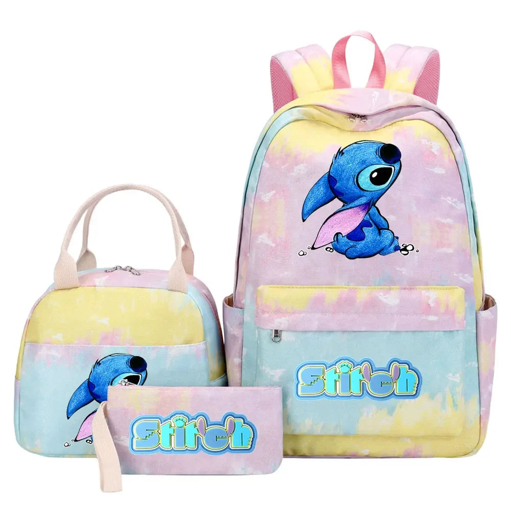 New Stitch Girls Kids Pen Lunch Bags Bookbags 3 Pcs Women Teenagers Schoolbags Travel Laptop Rainbow Backpack
