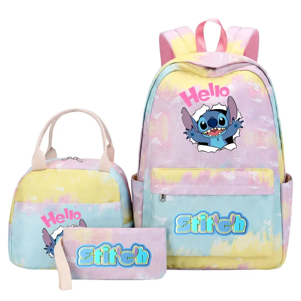 New Stitch Girls Kids Pen Lunch Bags Bookbags 3 Pcs Women Teenagers Schoolbags Travel Laptop Rainbow Backpack