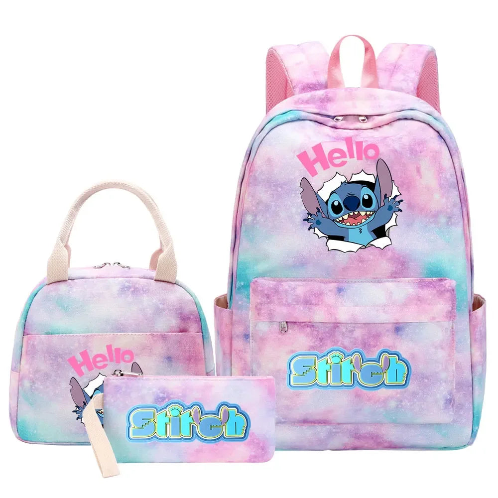 New Stitch Girls Kids Pen Lunch Bags Bookbags 3 Pcs Women Teenagers Schoolbags Travel Laptop Rainbow Backpack