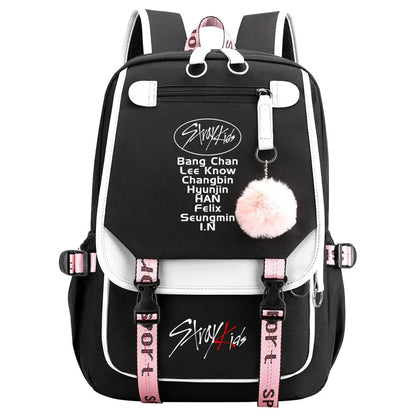 New Stray Kids Girls Boys USB Backpacks Anime School Book Bags Teenager Canvas Laptop Backpack For Women