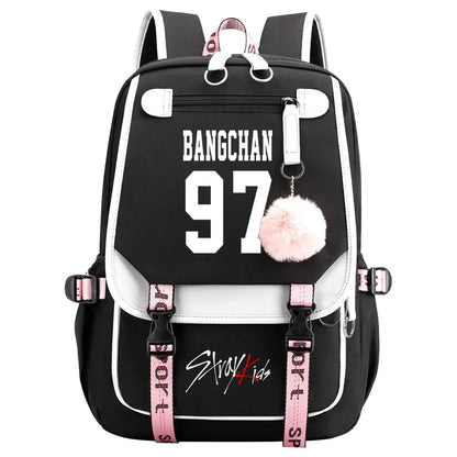 New Stray Kids Girls Boys USB Backpacks Anime School Book Bags Teenager Canvas Laptop Backpack For Women