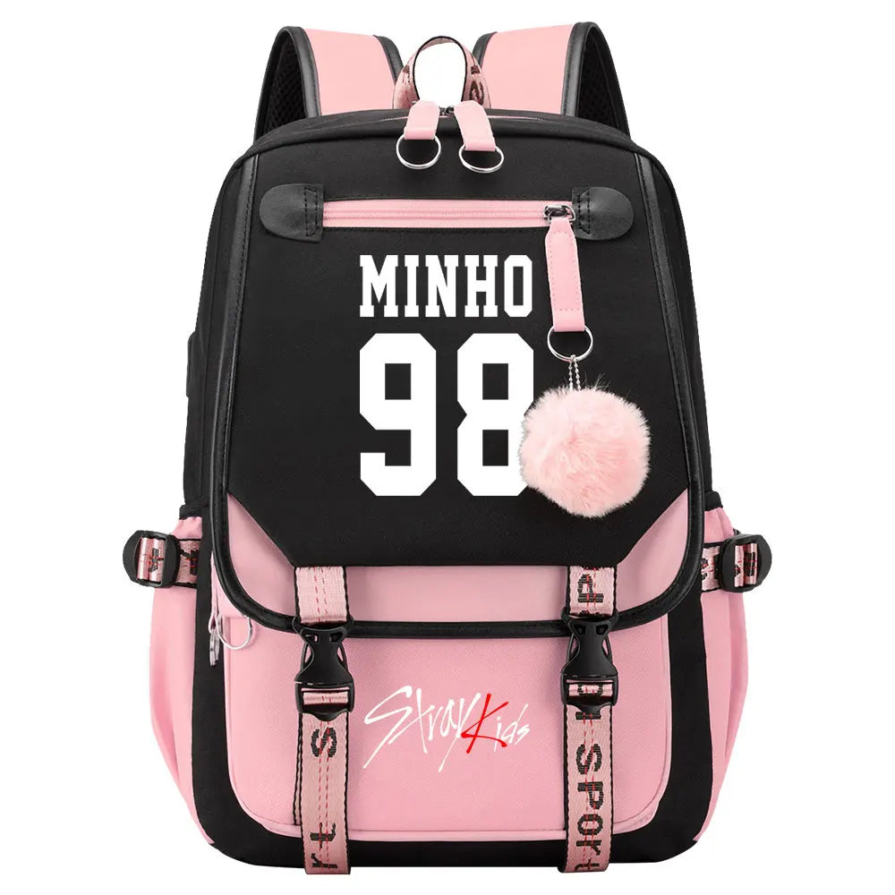 New Stray Kids Girls Boys USB Backpacks Anime School Book Bags Teenager Canvas Laptop Backpack For Women