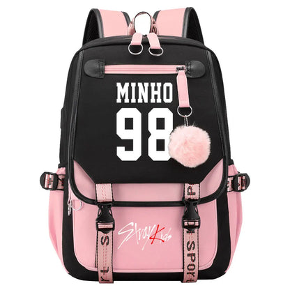 New Stray Kids Girls Boys USB Backpacks Anime School Book Bags Teenager Canvas Laptop Backpack For Women