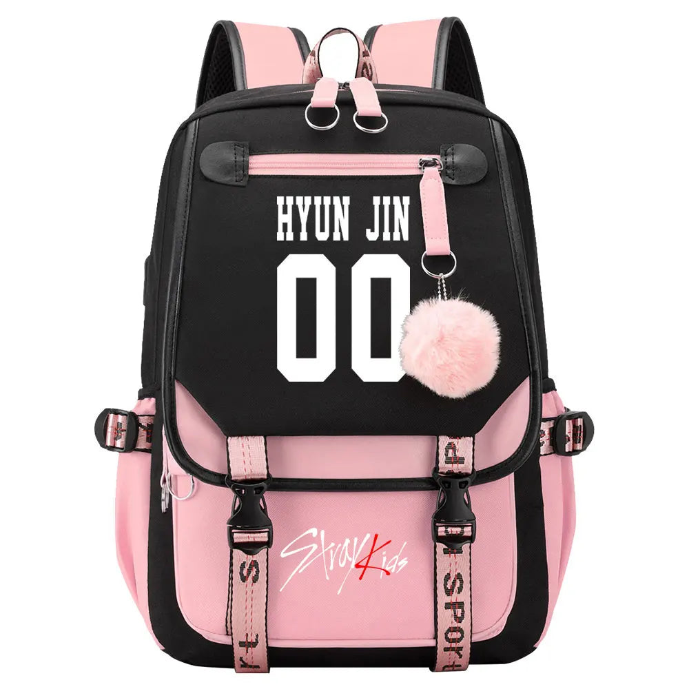 New Stray Kids Girls Boys USB Backpacks Anime School Book Bags Teenager Canvas Laptop Backpack For Women