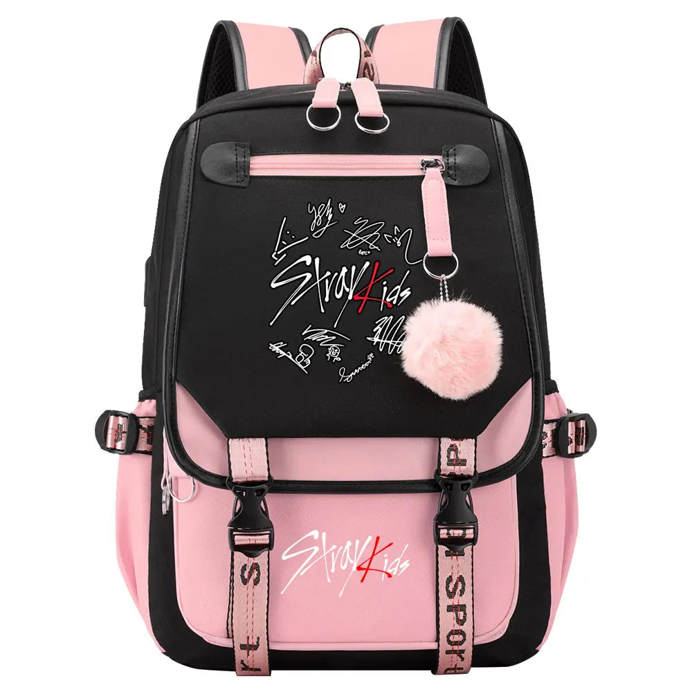 New Stray Kids Girls Boys USB Backpacks Anime School Book Bags Teenager Canvas Laptop Backpack For Women