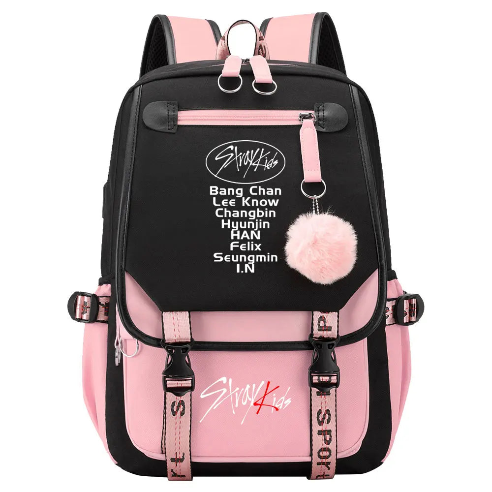 New Stray Kids Girls Boys USB Backpacks Anime School Book Bags Teenager Canvas Laptop Backpack For Women