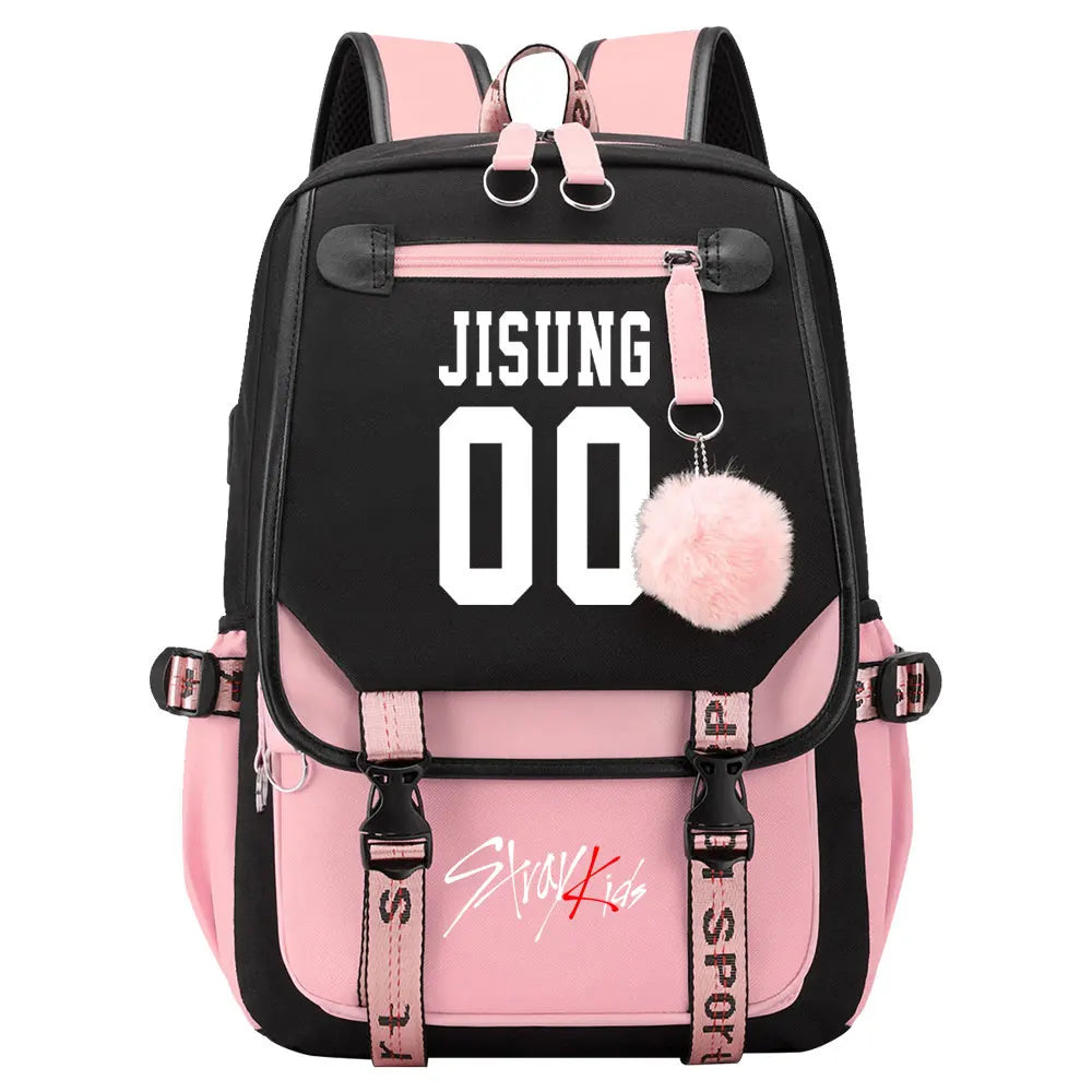 New Stray Kids Girls Boys USB Backpacks Anime School Book Bags Teenager Canvas Laptop Backpack For Women