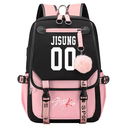 New Stray Kids Girls Boys USB Backpacks Anime School Book Bags Teenager Canvas Laptop Backpack For Women