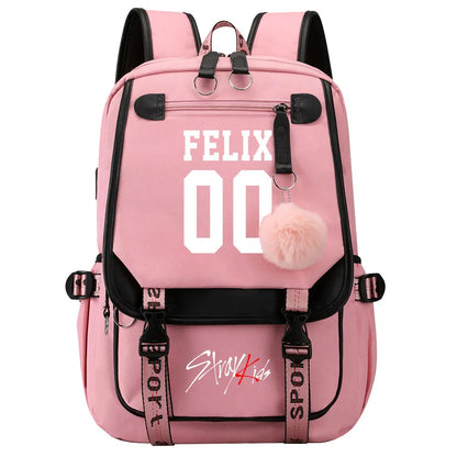 New Stray Kids Girls Boys USB Backpacks Anime School Book Bags Teenager Canvas Laptop Backpack For Women