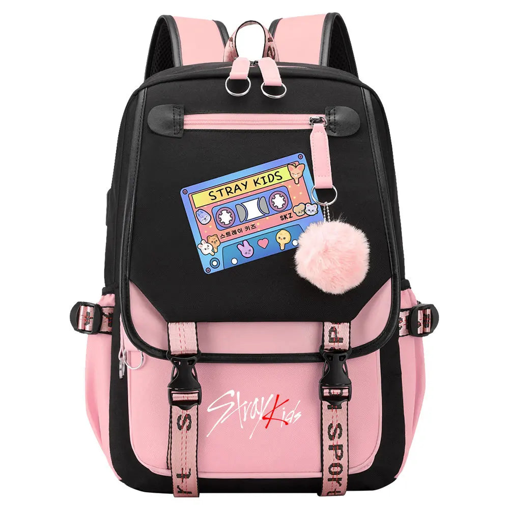 New Stray Kids Girls Boys USB Backpacks Anime School Book Bags Teenager Canvas Laptop Backpack For Women